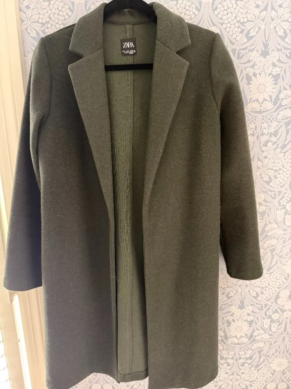 Zara Wool Blend Coat, Olive - Size Small